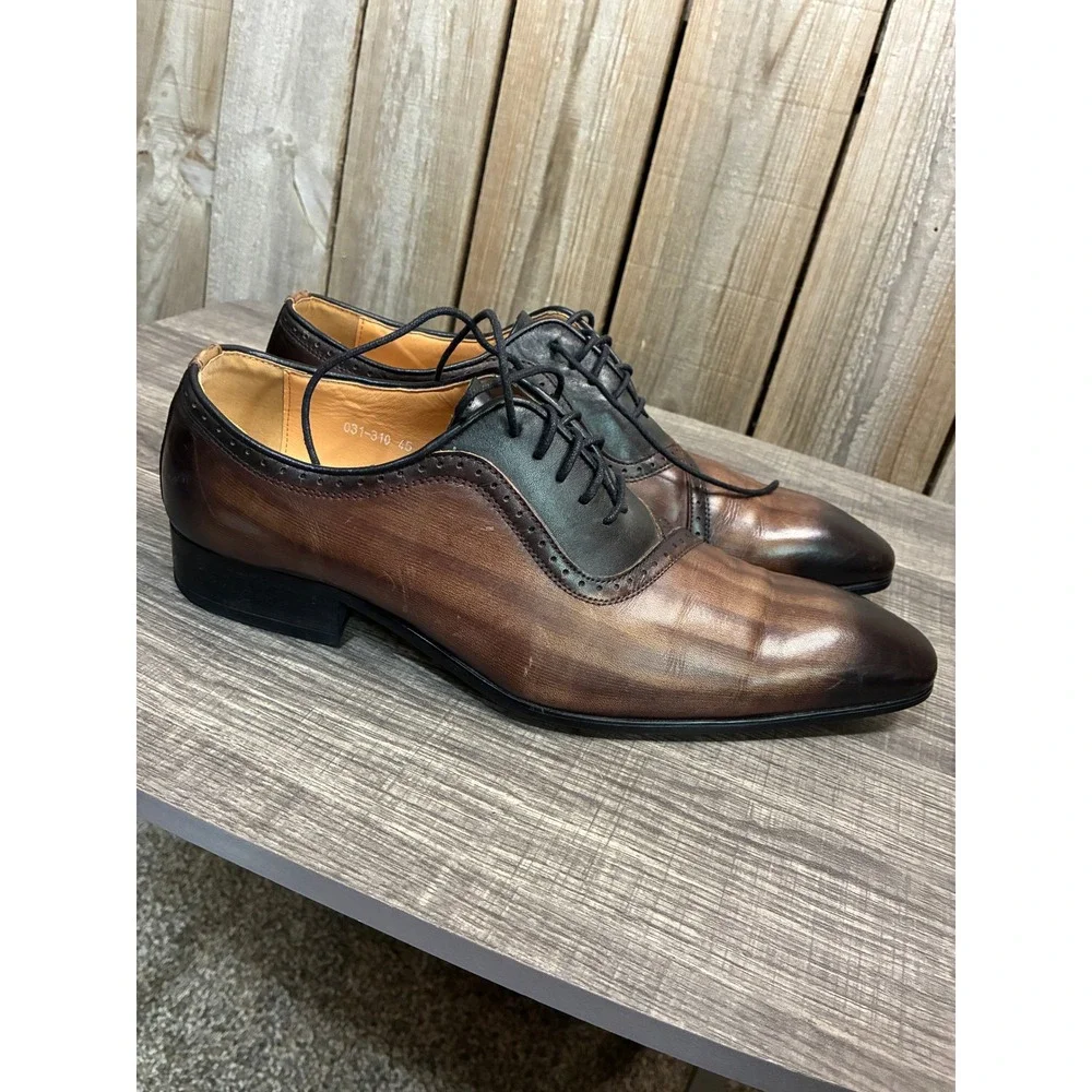 Daochen Two Tone Brown Leather‎ Oxford Dress Shoes EU 45 031-310 Pointed Toe